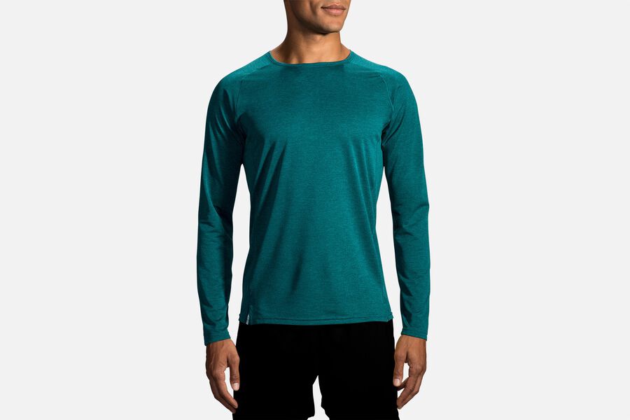 Mens Brooks Ghost Long Sleeve Tops Heather Spruce | Clothing 4985-BLVEN